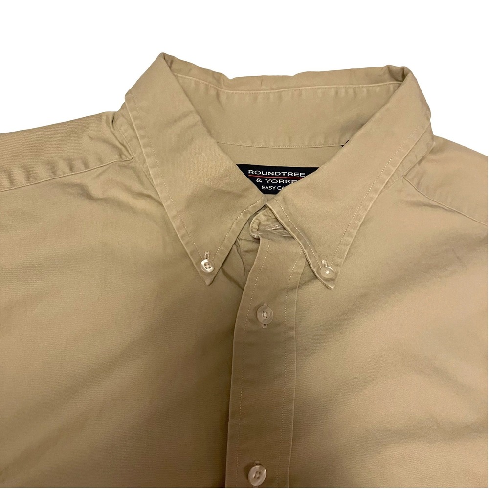 Roundtree & Yorke Mens 2X Tan Khaki Short Sleeve Button Down Cotton Shirt Comfy